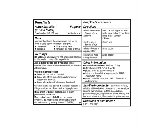 Quality Choice Non-Drowsy Allergy Relief Fexofenadine Hydrochloride 180mg