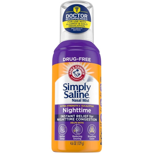 Simply Saline Plus Nighttime Nasal Mist+Eucalyptus Extra Strength 4.25 Ounce Each
