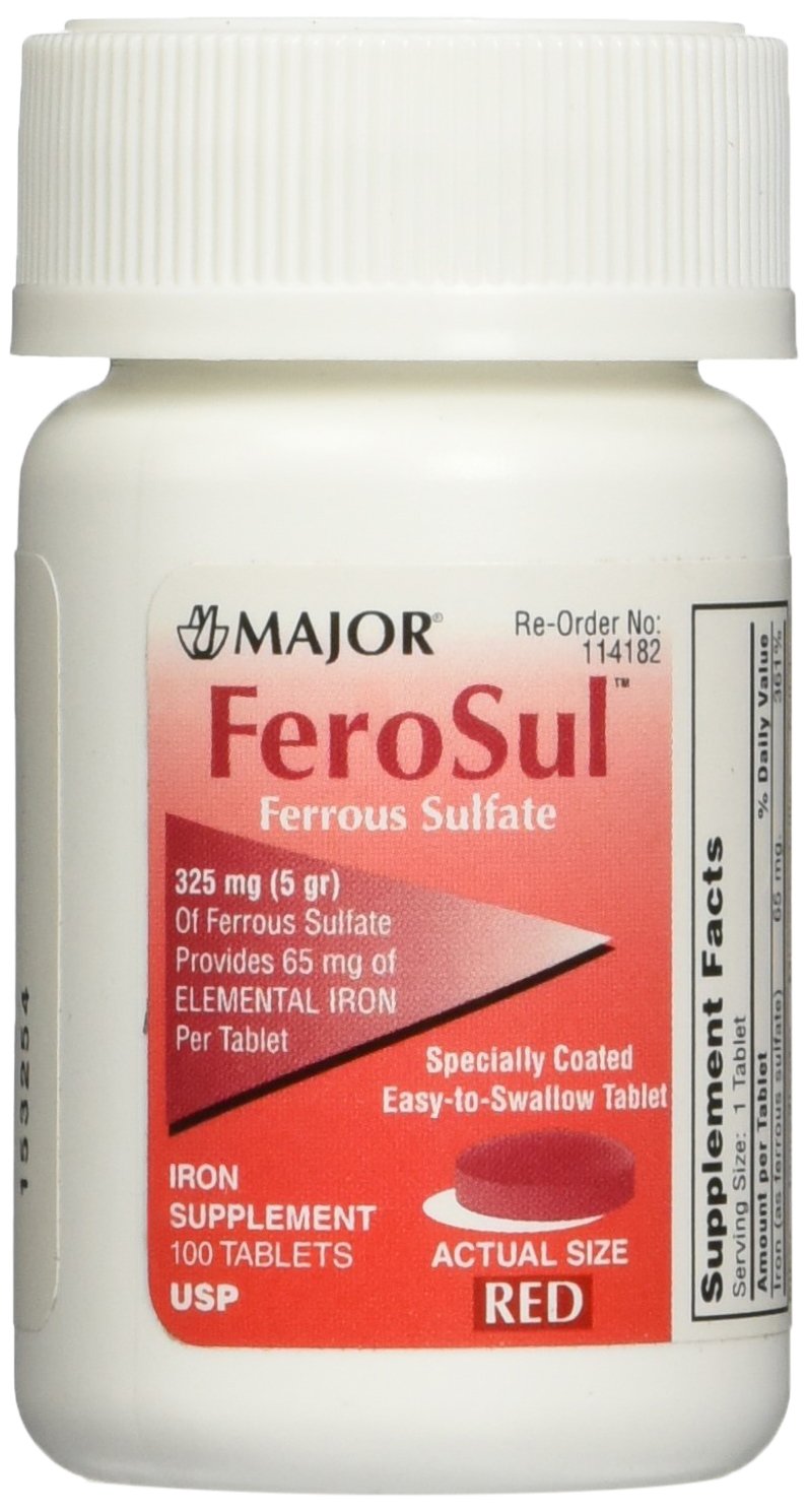 Major FeroSul Ferrous Sulfate 325mg Red Tablets 100 Each