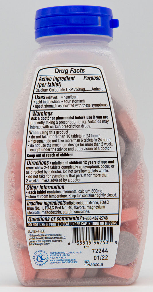 Quality Choice Extra Strength Assorted Berries Antacid Chewable 96 Each