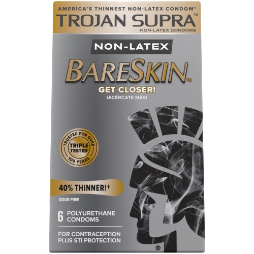 Trojan Supra Americas Thinnest Non-latex Bareskin Condoms 6 Count Each