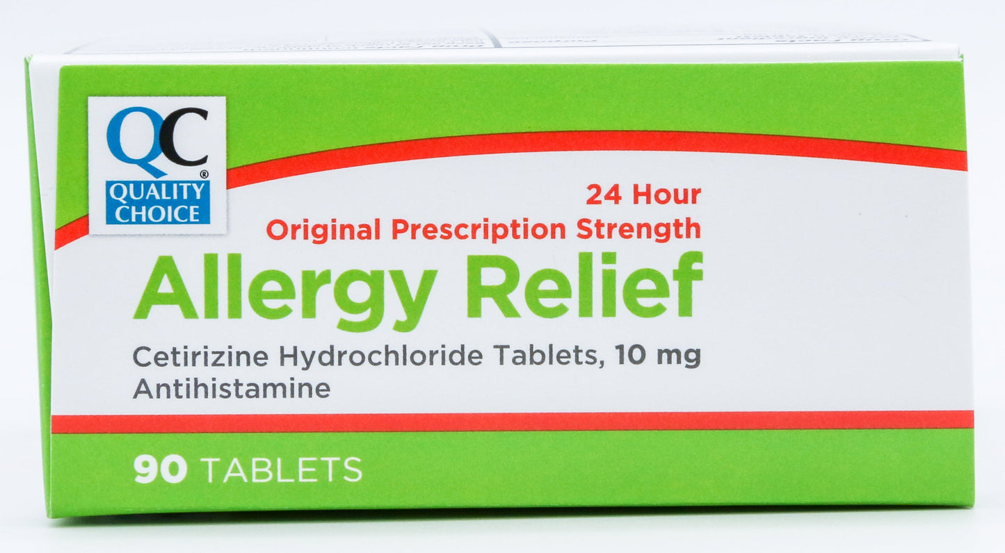 Quality Choice 24 Hour Allergy Relief Cetrizine Hydrochloride Tablets, 10 mg Antihistamine 90 Tablets