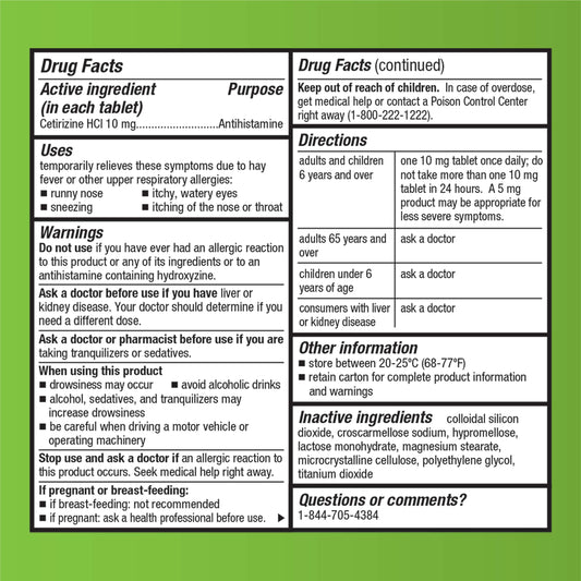 Quality Choice 24 Hour Allergy Relief Cetrizine Hydrochloride Tablets, 10 mg Antihistamine 90 Tablets