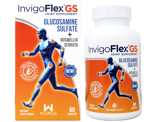 InvigoFlex® GS - Glucosamine Sulfate (Shellfish Free, Sodium Free & Vegetarian Safe) Non GMO, Gluten Free - with Boswellia Serrata - Knees, Hands, Back, and Hip Premium Joint Supplement, 60 Caplets