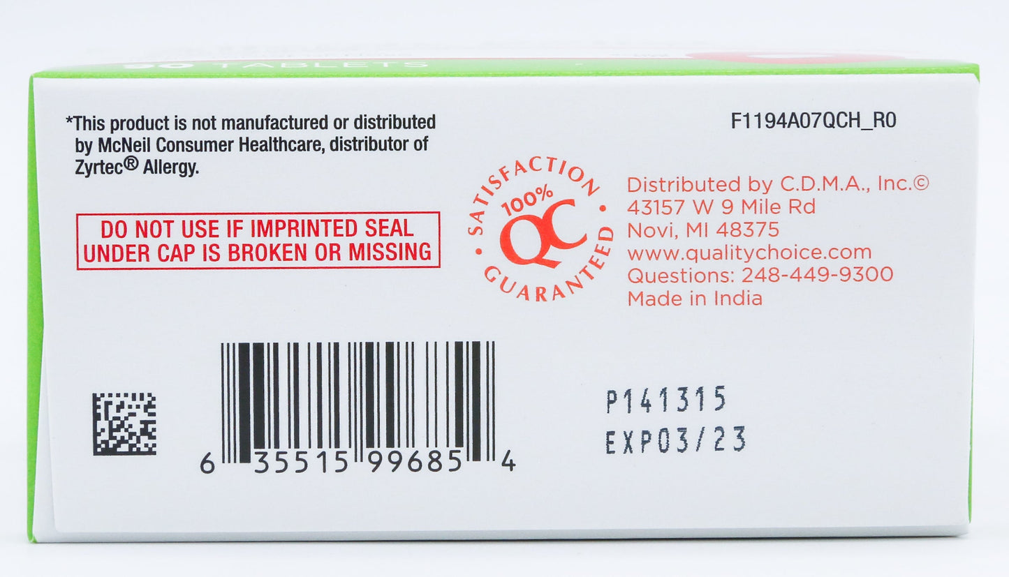 Quality Choice 24 Hour Allergy Relief Cetrizine Hydrochloride Tablets, 10 mg Antihistamine 90 Tablets
