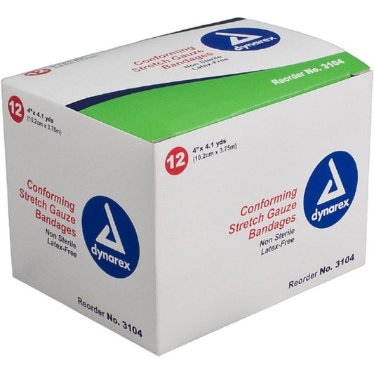 Conforming Stretch Gauze 4" Roll Non-Sterile Bandage 12 Rolls #3104 Dynarex