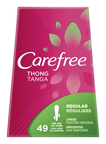 Carefree Thong Pantyliners with Wings Regular Unscented 49 Count