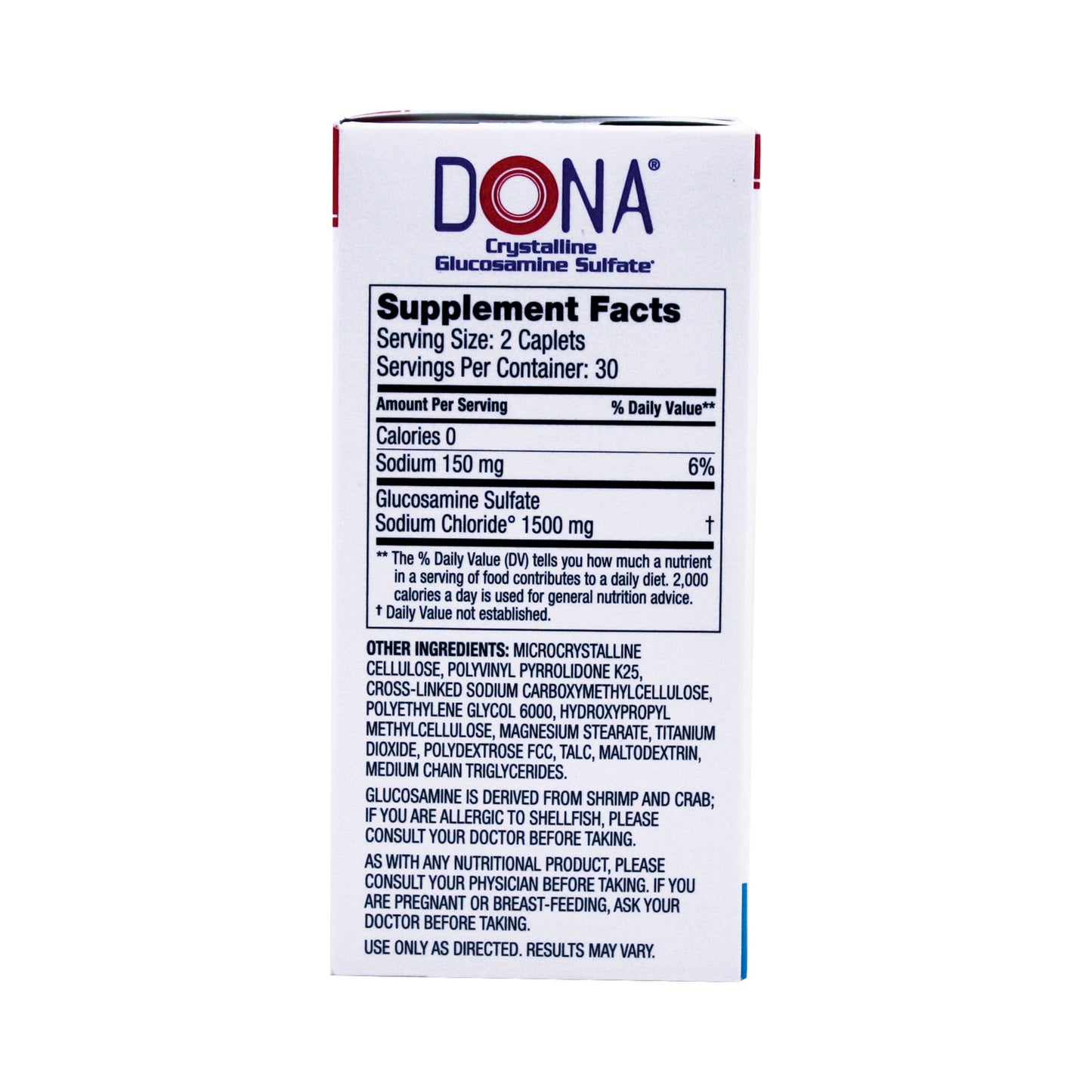 Dona Crystalline Glucosamine Sulfate 750 Mg, 60 Count