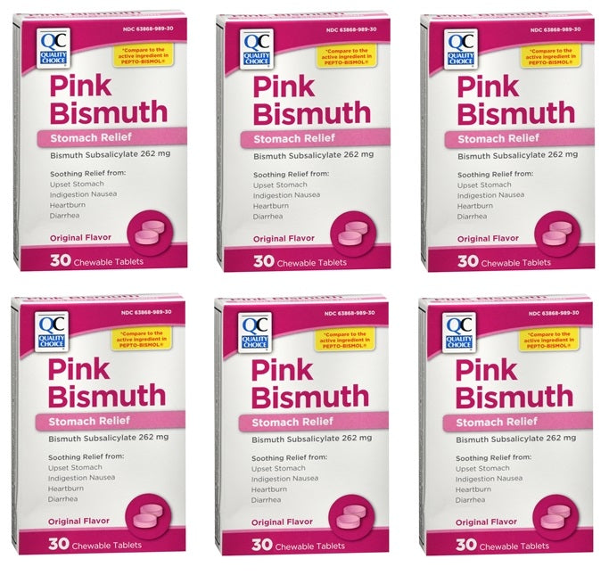 Quality Choice Pink-Bismuth Chewable Tablets 30 Tablets Each