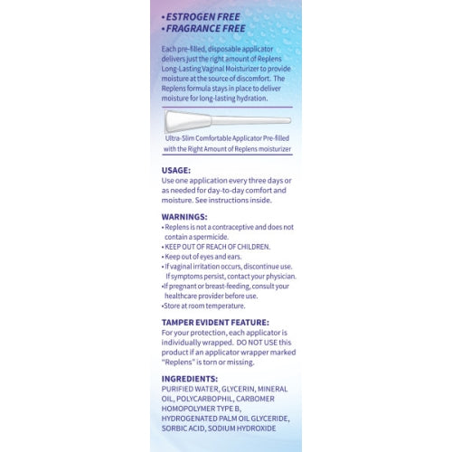 Replens Long Lasting Vaginal Moisturizer 8 Pre-filled Disposable Applicators