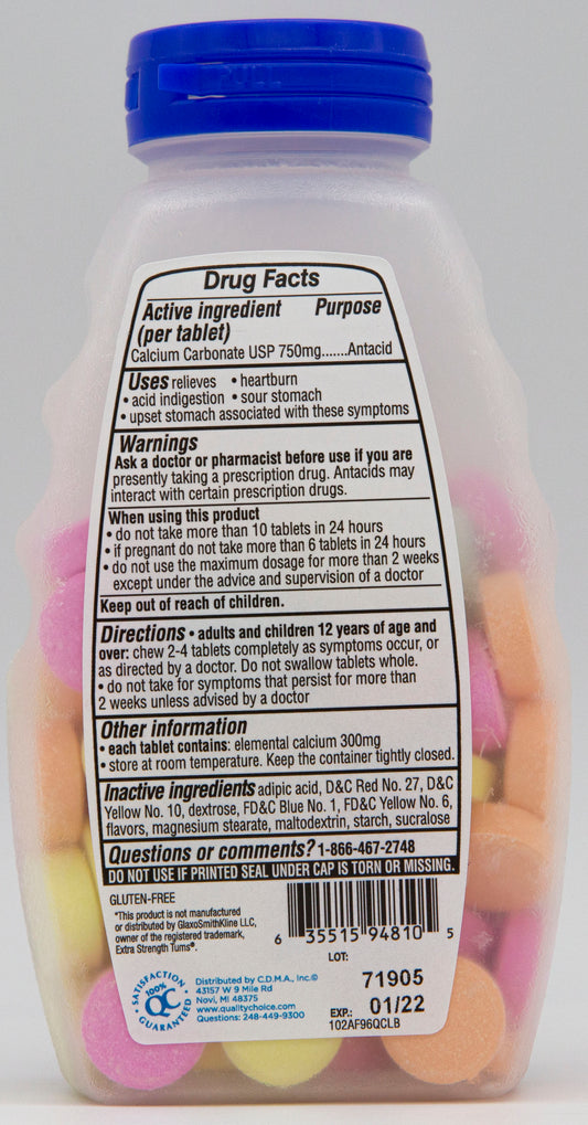 Quality Choice Extra Strength Antacid Assorted Fruit 96 Tablets