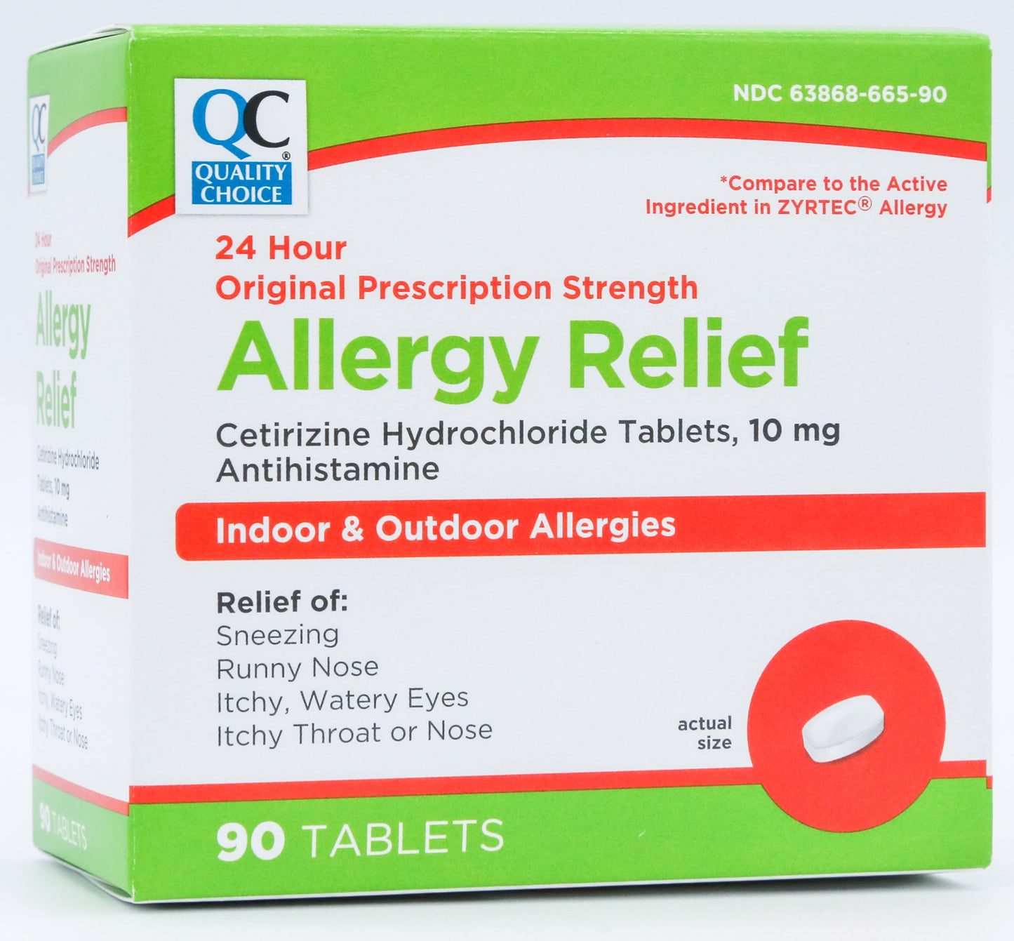 Quality Choice 24 Hour Allergy Relief Cetrizine Hydrochloride Tablets, 10 mg Antihistamine 90 Tablets