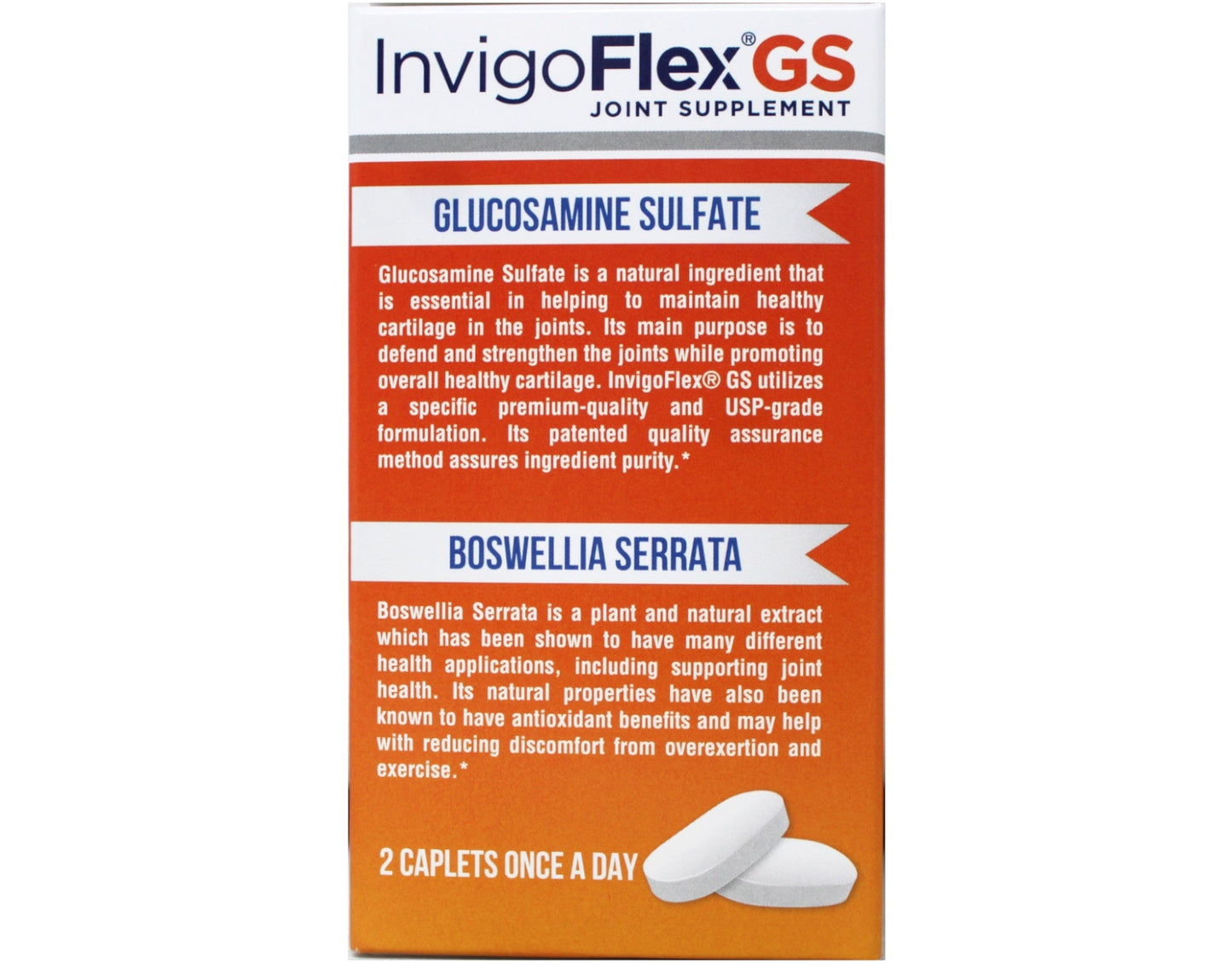 InvigoFlex® GS - Glucosamine Sulfate (Shellfish Free, Sodium Free & Vegetarian Safe) Non GMO, Gluten Free - with Boswellia Serrata - Knees, Hands, Back, and Hip Premium Joint Supplement, 60 Caplets